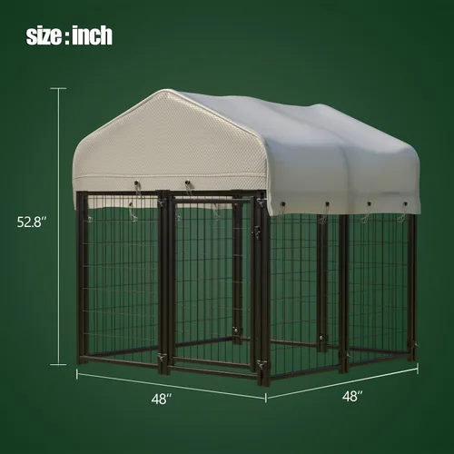 Vista 2 de 8 paneles de alambre soldado para perros grandes al aire libre con techo, perrera resistente para interiores y exteriores, recinto para perros