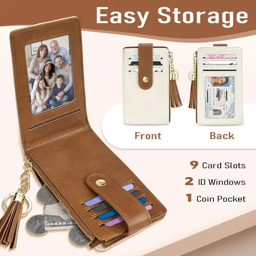 Vista 2 de Billeteras para mujer con bloqueo RFID, Cocodrilo marrón beige, Moderno