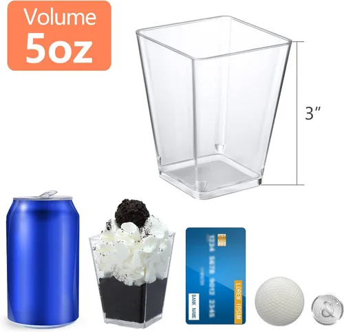 Vista 2 de SHOPDAY Vasos de postre de plástico de 5 oz: paquete de 30 vasos cuadrados transparentes con cucharas, pequeños vasos de parfait, mini vasos