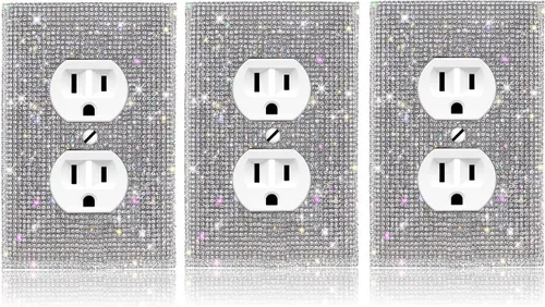 Vista 23 de Cubierta de interruptor de luz con brillos genéricos y enchufes, cubierta de placa de pared con diamantes de imitación brillantes, cubiertas