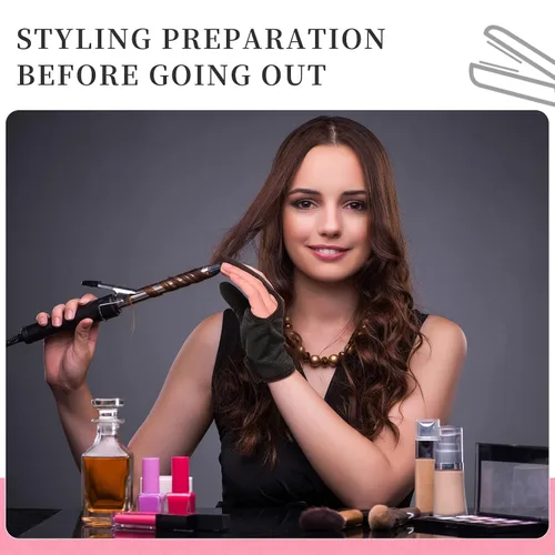 Vista 6 de Geyoga 2 guantes resistentes al calor para peinar el cabello, guantes de peluquero de 3 dedos para plancha plana rizadora y tinte para el cabello