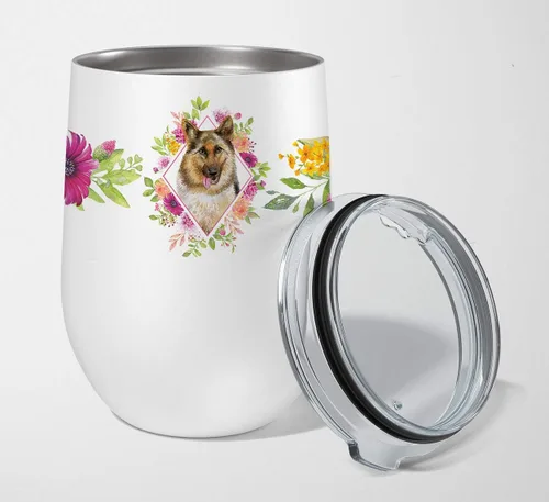Vista 59 de Caroline's Treasures CK4110TBL12 Afghan Hound Pink Flowers - Vaso de vino aislado de acero inoxidable de 12 onzas con tapa, bonita taza de viaje