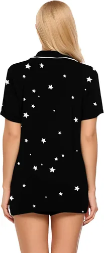 Vista 4 de Ekouaer - Conjunto de pijama clásica para mujer, pijama con shorts y parte superior con botones