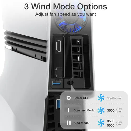 Vista 4 de MEQI PS5 Pro Cooling Fan, PS5 Pro Accessories Upgraded Quiet Cooler Fan with Adjustable Speed and Auto On/Off, Efficient Cooling Station with LED