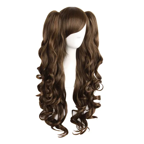 Vista 73 de Peluca MapofBeauty Lolita para disfraz, cabello largo, rizado, con coleta, Blanco