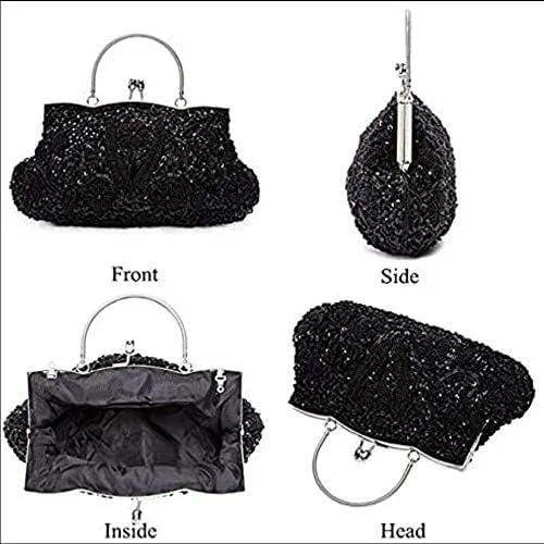 Vista 7 de Bolso de noche para mujer bolso de mano grande bolso de mano para mujer bolso de fiesta boda bolso para mujer negro M