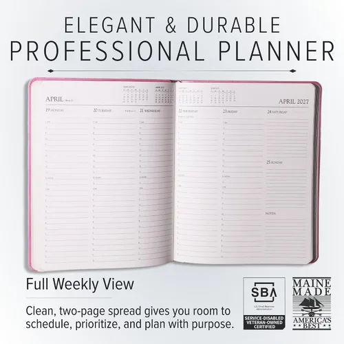 Vista 2 de Gallery Leather Professional Weekly Monthly Planner 2027, Elegantly Bound Calendar Planner and Notebook with Stylish Gold-Gilded Page Edges, 12