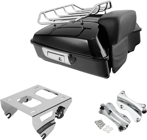Vista 21 de TCT-MOTORPARTS Paquete de viaje picado, maletero, almohadilla de respaldo, estante de montaje individual negro para modelos Harley Touring Road King