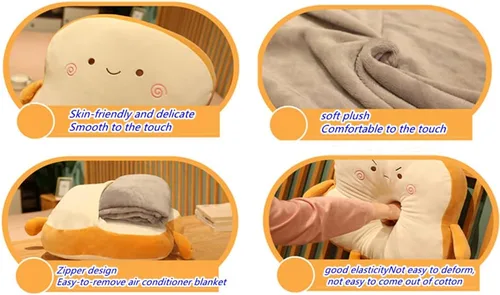 Vista 2 de JOSON Almohada de pan tostado, manta de doble uso, tres en uno, cojín para sofá, decoración del hogar (sonrisa)