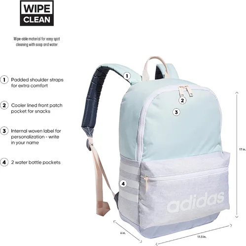 Vista 2 de adidas Classic 3S Backpack, Jersey WhiteHalo Mint GreenViolet Tone Purple, One