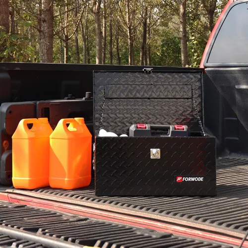 Vista 3 de FORWODE Caja de herramientas de aluminio de 20 pulgadas para camión, caja de herramientas con cerradura, caja de almacenamiento impermeable con Negro