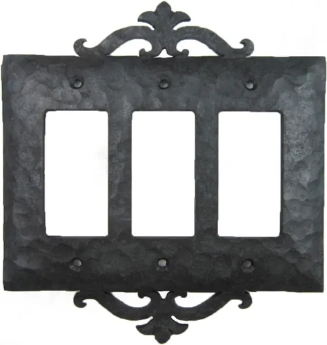 Vista 3 de Rústico Español Hierro forjado de desplazamiento triple Decora placa de interruptor cover eph232, negro