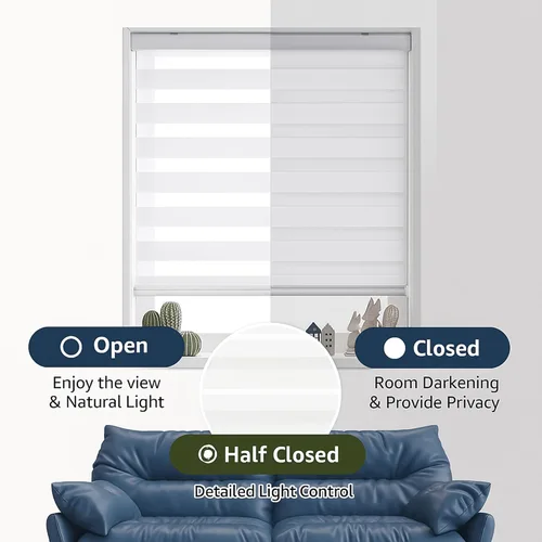 Vista 2 de Persianas de cebra de tamaño personalizado para ventanas de interior, filtrado de luz y oscurecimiento de habitación (color blanco)