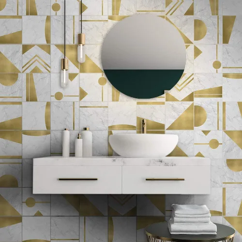 Vista 30 de Alwayspon 10 calcomanías de transferencia de azulejos de vinilo con efecto mármol, 6 x 6 pulgadas, calcomanías autoadhesivas para decoración de baño