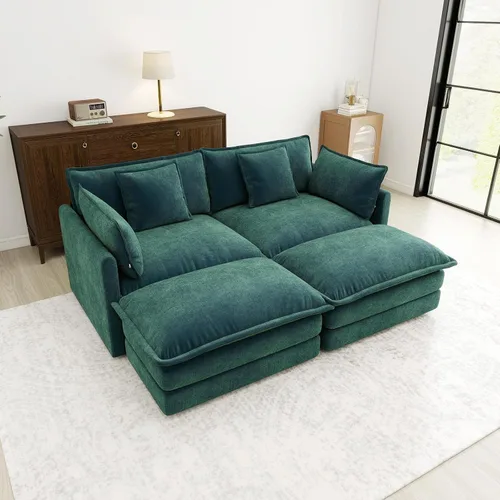 Vista 64 de Sofá Loveseat Grande en Beige y Blanco de 194.8 cm, Sofás Seccionales de 2 Plazas Grandes para Sala de Estar, Sofá Seccional Modular de Tela