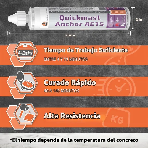 Vista 2 de DCP Quickmast AE15 - Epoxi para hormigón para barras de refuerzo y varillas - Sistema de anclaje de alta resistencia, epoxi acrilato de dos partes