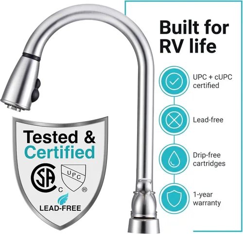 Vista 5 de Llave para fregadero de cocina Dura Faucet, llave de reemplazo no metálica con doble palanca para casas rodantes, caravana quinta rueda