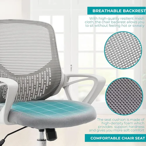 Vista 6 de Silla de oficina, silla ergonómica de escritorio para el hogar, silla de malla con respaldo medio, silla giratoria para computadora con soporte