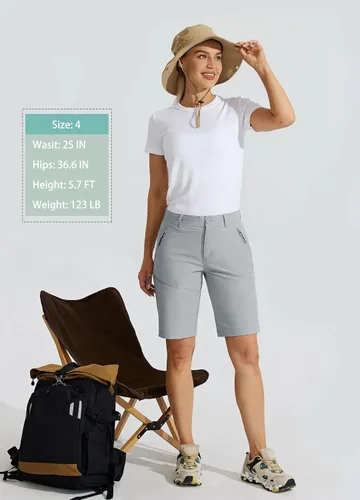 Vista 5 de Willit Pantalones cortos largos de senderismo para mujer de 10 pulgadas, de secado rápido, atléticos, de verano, con bolsillos