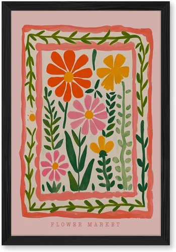 Vista 12 de Arte de pared de flores silvestres rosas, póster retro de mercado de flores, impresión botánica colorida de moda, arte popular, ilustración floral