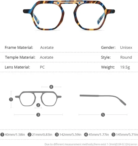 Vista 2 de HEPIDEM Gafas de acetato para hombre, marco de gafas ópticas de miopía retro vintage