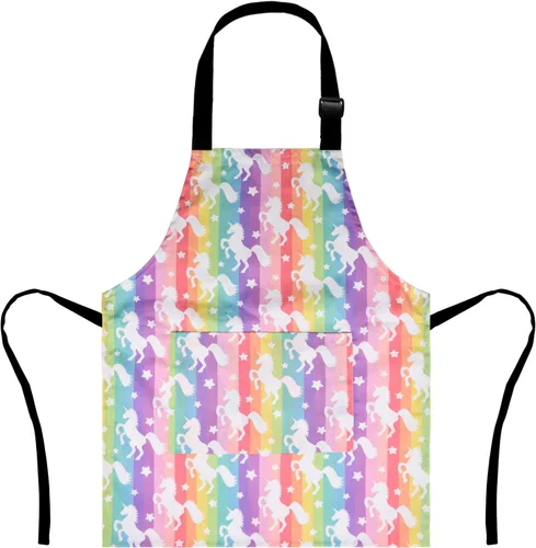 Vista 9 de Delantal de Dinosaurio para Niños Varones con Bolsillo, Delantales de Unicornio para Niñas para Cocinar, Pintar, Delantal de Cocina para Niños de 3