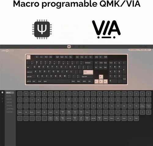 Vista 2 de Keychron C2 Pro Teclado Mecánico Personalizado con Cable Diseño de Tamaño Completo QMK/VIA Macro Programable con Retroiluminación Blanca