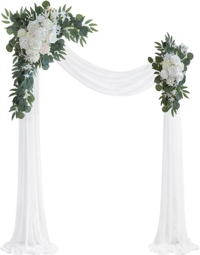 Vista 11 de Olalaka Kit de flores artificiales para arco de boda de color burdeos (paquete de 3) con tela drapeada de arco brillante borgoña de 26 pies
