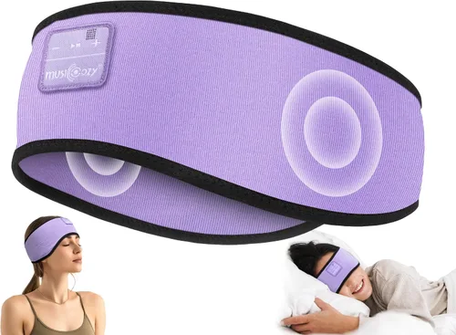 Vista 9 de MUSICOZY Diadema para dormir, auriculares Bluetooth suaves para dormir Azul claro
