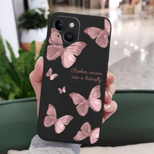 Vista 3 de LEECG Funda para iPhone 15, diseño de mariposa lateral, delgada, suave, protectora para iPhone 15, color negro mariposa
