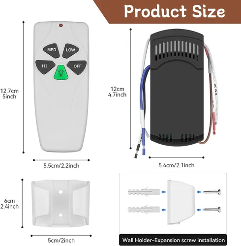 Vista 5 de Kit de control remoto universal para ventilador de techo, repuesto para Harbor Breeze, Hunter, Hampton Bay, Litex, 3 velocidades, control de luz