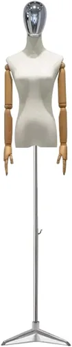 Vista 7 de Adjustable Medium Female Dress Form Mannequin Torso with Tripod, Detachable Arms & Head for Clothing, Jewelry Display & Sewing - Electroplated