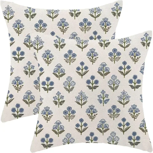 Vista 12 de AEIOAE Fundas de Almohada Costeras de 16 x 16 Pulgadas Juego de 2, Fundas Decorativas de Lino con Estampado de Peces Azules de Playa Oceánica