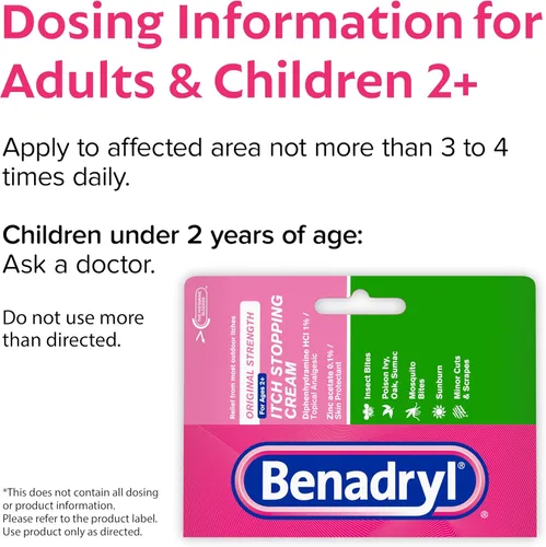 Vista 5 de Benadryl Fuerza Original Crema Antipicazón, Alivio de la picazón por picaduras de insectos, Analgésico tópico de Difenhidramina HCl y protector