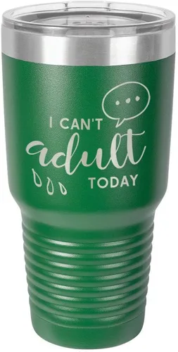 Vista 14 de Vaso grabado con texto en inglés "I CAN'T ADULT TODAY", de acero con recubrimiento de polvo grabado con láser, taza de viaje con camello polar sin