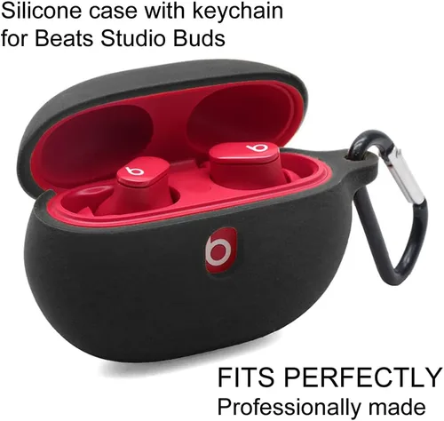 Vista 2 de Funda de silicona para Beats Studio Buds 2021/2023, funda premium a prueba de golpes de silicona para los nuevos auriculares Beats Studio con Negro