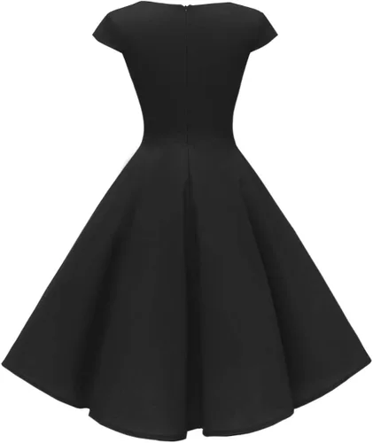 Vista 2 de PUKAVT - Vestido de cóctel para mujer, diseño con manga casquillo, vestido de fiesta de estilo retro acampanado de los años 1950, con bolsillos