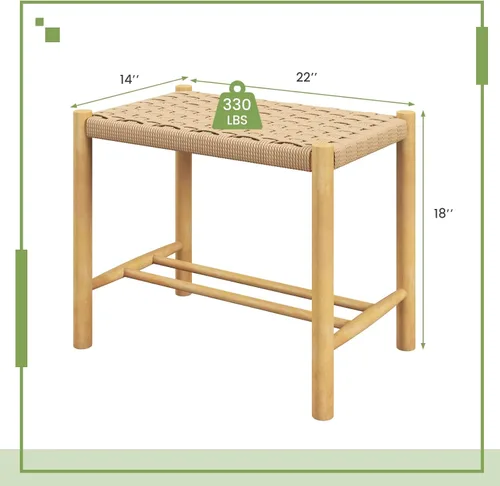 Vista 3 de Giantex Juego de 2 taburetes de madera, sillas bohemias sin espalda de 18 pulgadas de alto con patas de madera de goma, carga máxima de 330 libras