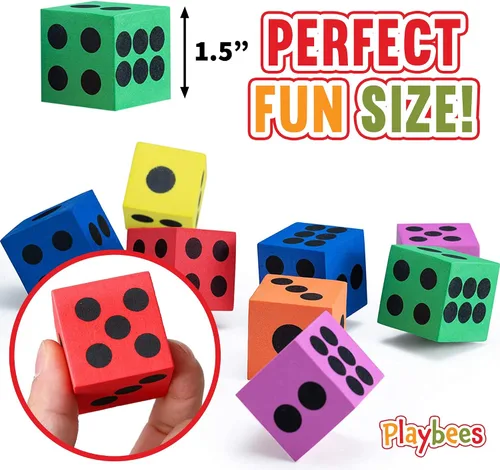 Vista 3 de Juego de dados grandes de espuma, paquete de 12, dados de colores para niños, ideal para aumentar las habilidades matemáticas en el aula, grandes