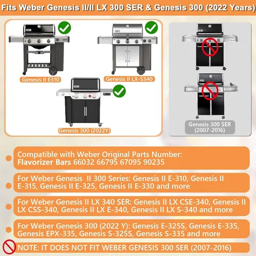 Vista 2 de 66032 GS4 Genesis 2 Barras aromatizantes para Weber 3 quemadores GS4 Genesis II Piezas de repuesto Genesis II/LX 300 SER E310 E315 E335 S310