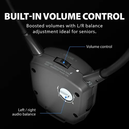 Vista 5 de Avantree HT381 - Auriculares inalámbricos para escuchar televisión con transmisor de RF, auriculares de control de volumen de equilibrio L/R