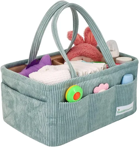 Vista 5 de Buzz&Bloom Organizador de pañales para bebé, elegante cesta de almacenamiento para artículos esenciales para recién nacidos y estación de pañales