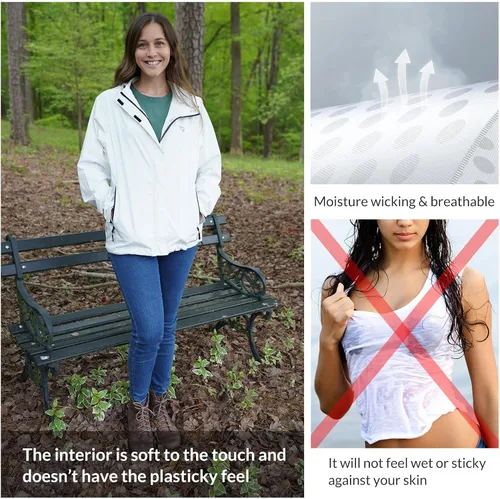 Vista 2 de BALEAF Chubasqueros impermeables para mujer, 10000 mmH2O, impermeable ligero, rompevientos con capucha para senderismo al aire libre, viajes