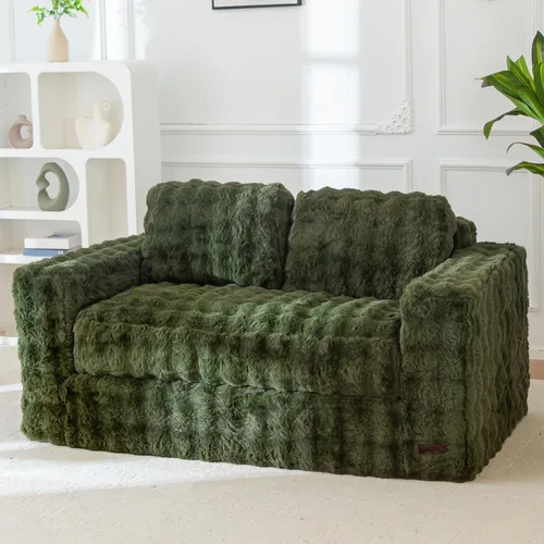 Vista 15 de MAXYOYO Sofá de 3 plazas para sala de estar, sofá sin hueso, cómodo puf con burbujas para apartamento, no necesita montaje, color beige