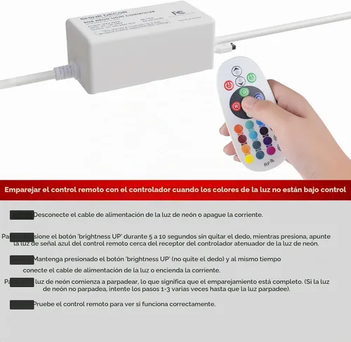 Vista 6 de Shine Decor Controlador con control remoto, fuente de alimentación conectable macho-hembra para luces LED RGB de neón de 0.394 in de ancho x 0.787
