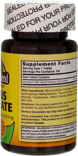 Vista 4 de Nature`s Blend Tabletas de gluconato ferroso 325 mg 100 unidades por botella (5 botellas)