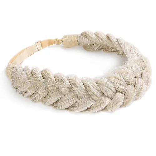 Vista 24 de Diadema trenzada sintética clásica de cabello con hebras anchas para boda, trenzas esponjosas desordenadas, banda para peluca, accesorio de belleza