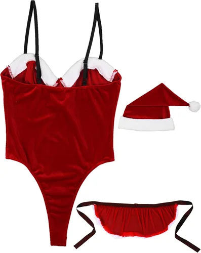 Vista 6 de YONGHS Disfraz de cosplay de Navidad para mujer, con delantal y sombrero