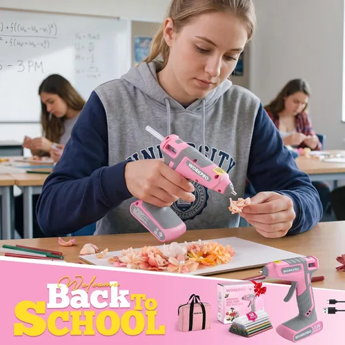 Vista 3 de WORKPRO Pistola de pegamento caliente inalámbrica, pistola de pegamento de 7.2V con 50 piezas de barras de pegamento mini premium y bolsa