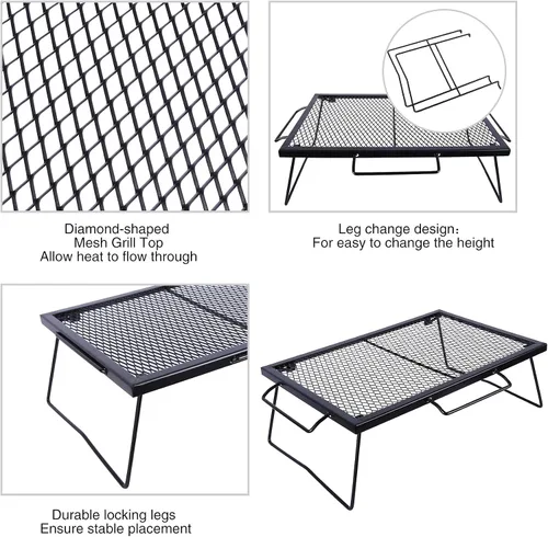 Vista 2 de REDCAMP Parrilla Plegable de Camping 2 en 1, Parrilla Plegable de Mesa para Cocina al Aire Libre con Fuego Descubierto para Acampar, Parrilla